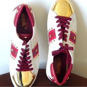 🤎🤎🤎MICHAEL KORS "FRANKIE" 7 1/2 Leather lace up sneaker  Red and Gold